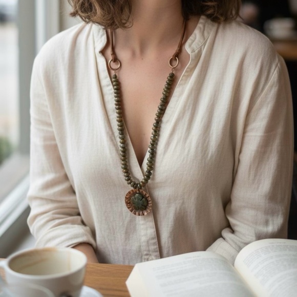 Handmade Copper & Jasper Necklace | Boho Artisan Pendant - Picture 3 of 4